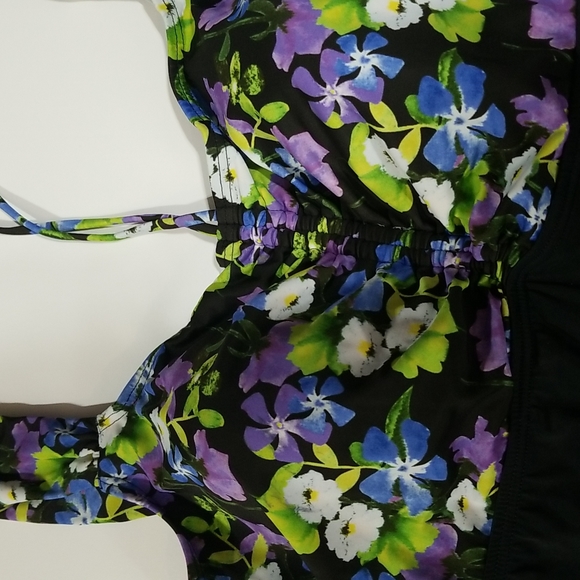 BLAIR Black Blue & Purple Pansie One Piece Dress Swimsuit - Picture 3 of 15